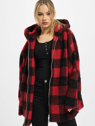 Ladies Hooded Oversized Check Sherpa