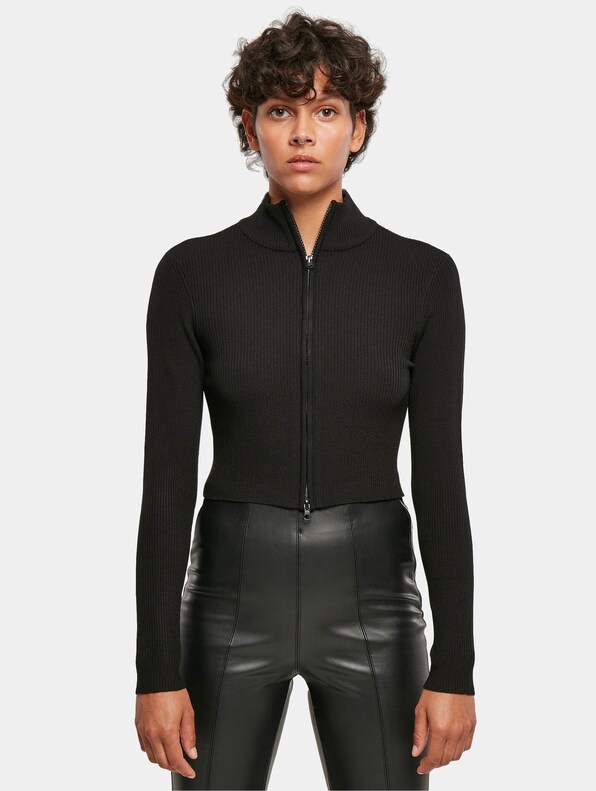 Ladies Cropped Rib Knit Zip-2