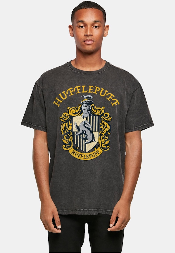 Harry Potter - Hufflepuff Crest Acid Washed Oversized Tee-0