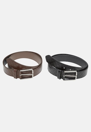 Woven Embossed Synthetic Leather Belt 2-Pack