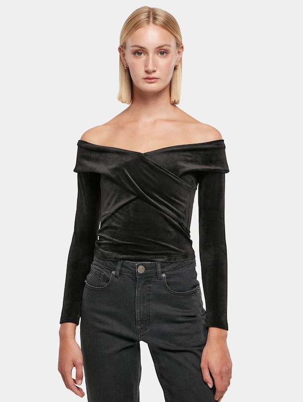 Ladies Velvet Rib Crossed Off Shoulder-0