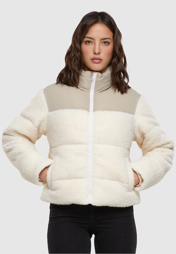 Ladies Short Sherpa Mix Puffer Jacket-0