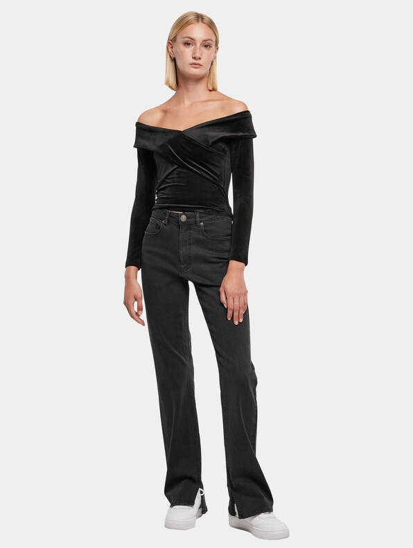 Ladies Velvet Rib Crossed Off Shoulder-3