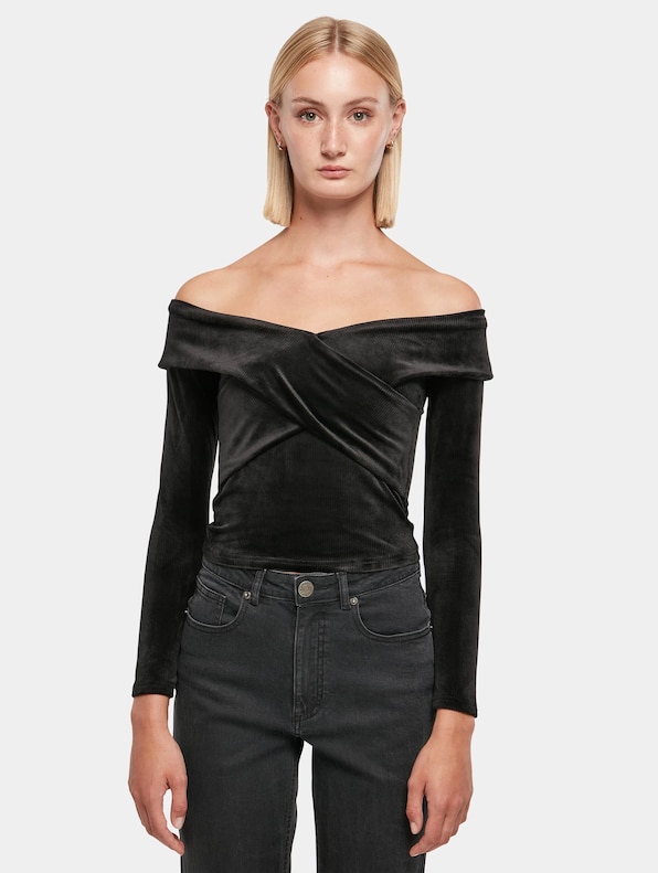 Ladies Velvet Rib Crossed Off Shoulder-2